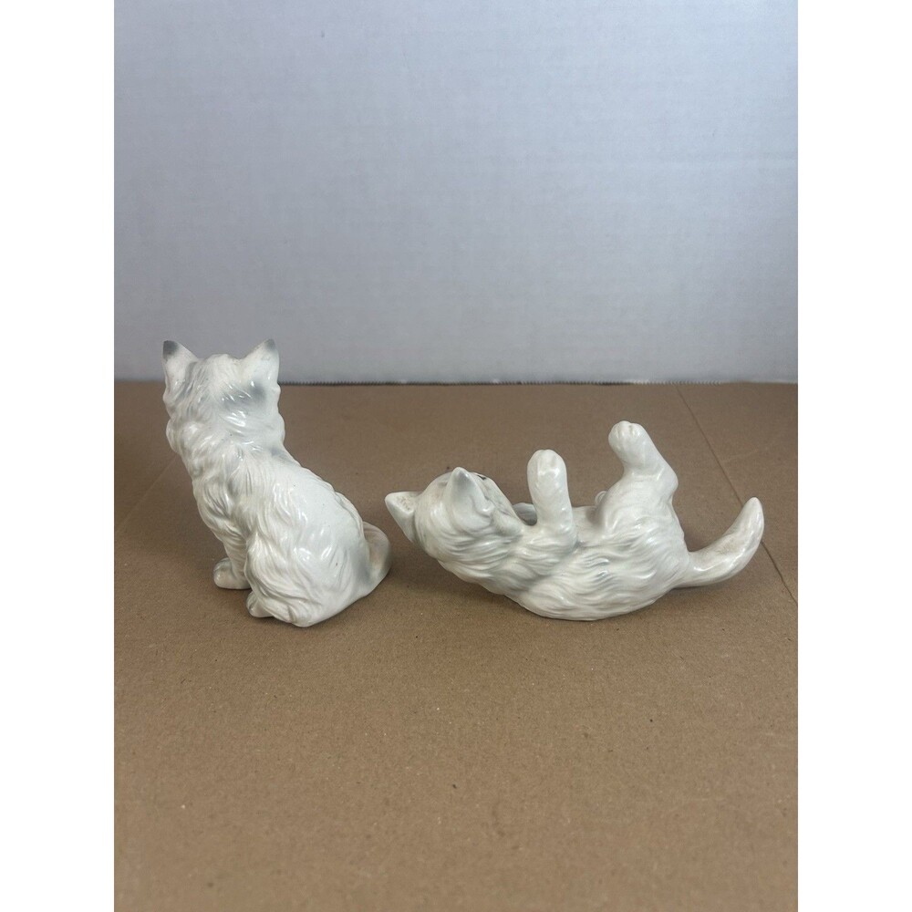 Vintage Porcelain Ceramic Cat Figurine Set of 2 White Gray Kittens Feline Decor - Picture 7 of 11